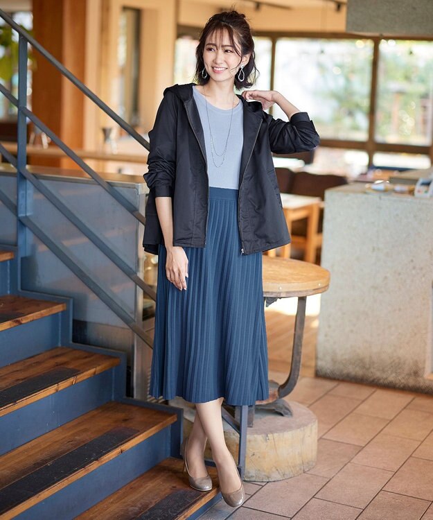 Tiaclasse L 【洗える】1枚で着映えするプリーツニットワンピース サックスグレー