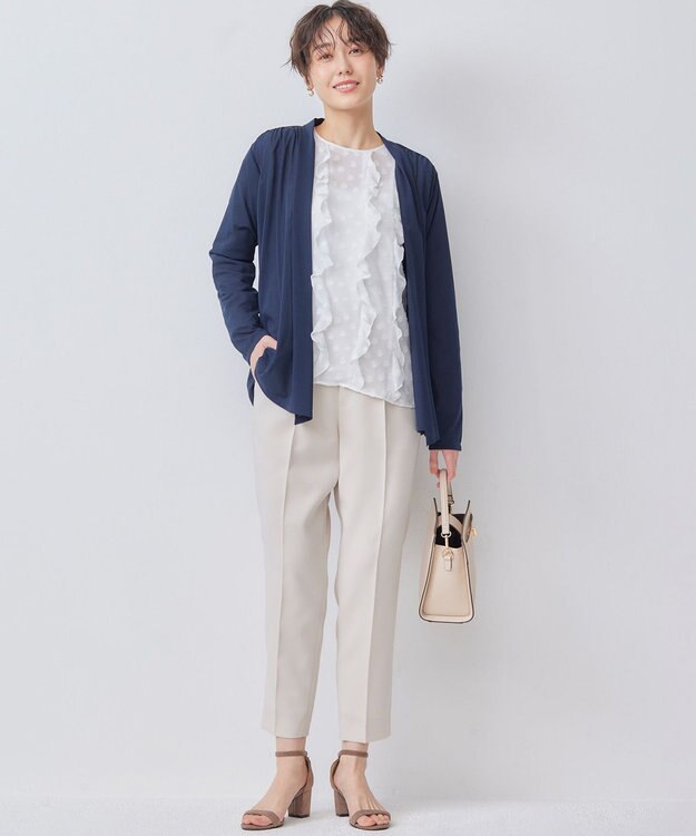 組曲 L 【冷房対策】パウダリージョーゼットカーディガン ネイビー系