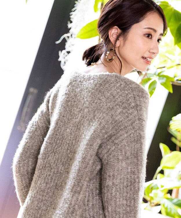 Tiaclasse L 【洗える】表情豊かなVネックMIX糸オーバーニット グレージュ