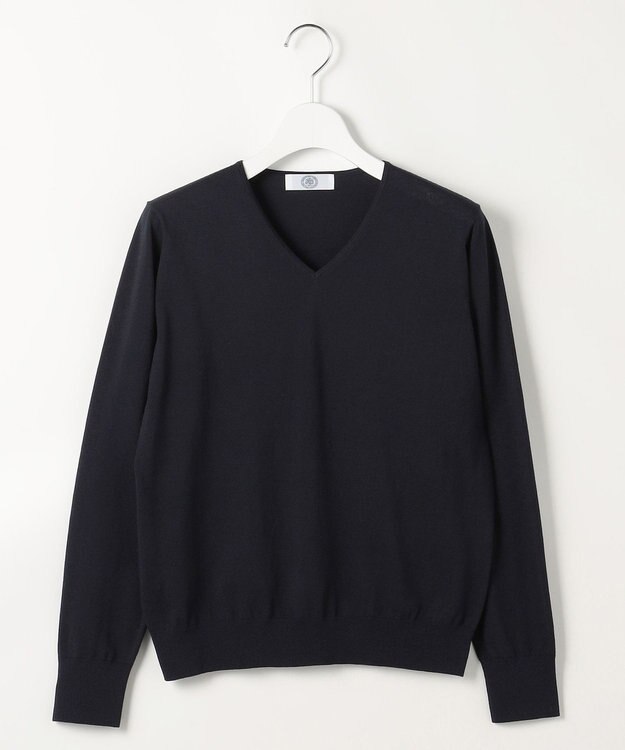J.PRESS LADIES L HIGH GAUGE BASIC Vネック ニット ネイビー系
