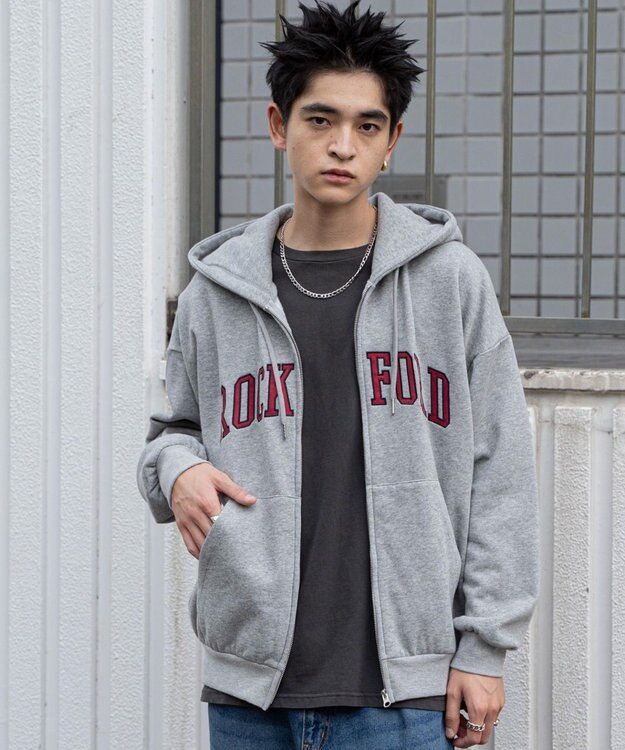 WEGO ワッペンロゴジップパーカー 杢グレー