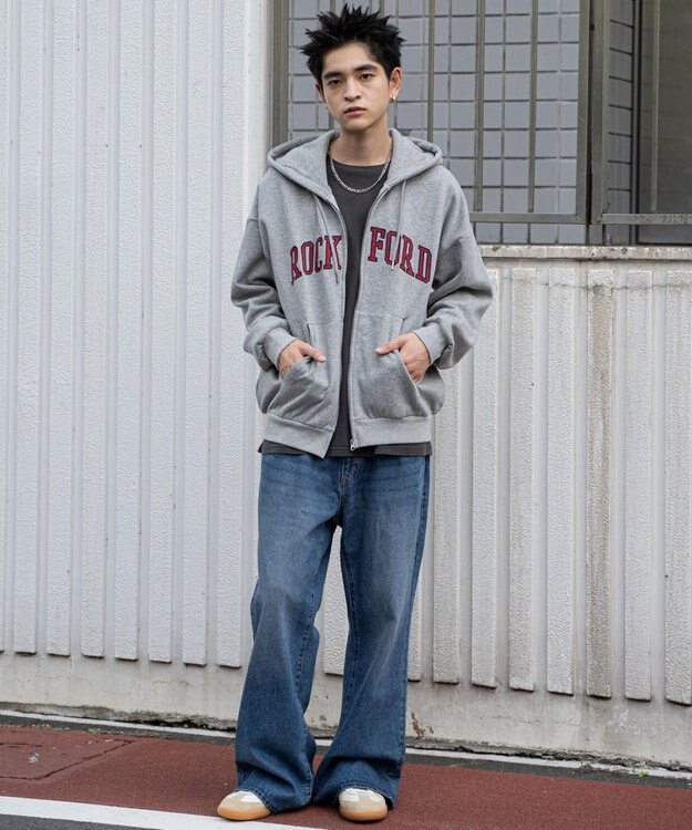 WEGO ワッペンロゴジップパーカー 杢グレー