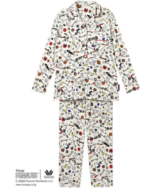 WACOAL PEANUTS パジャマ 長袖 長ズボン 綿100%(本体) スヌーピー レディース FDX562 /ワコール アイボリー