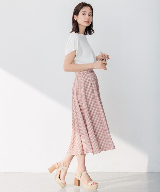 組曲 S 【洗える】シアーチェック スカート イエロー系3