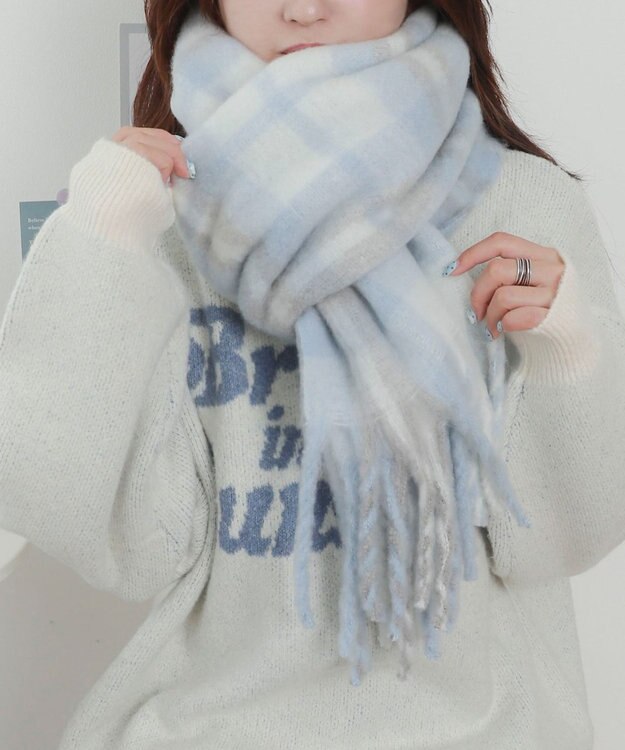 WEGO 【マフラー/ユニセックス着用】ワイドフリンジストール 柄4