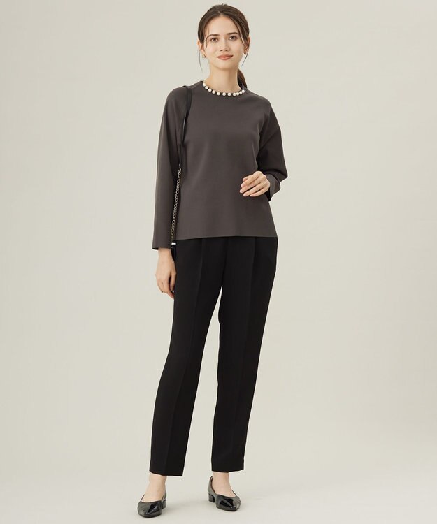 自由区 【洗える】パールディティールプルオーバー ニット ダークグレー