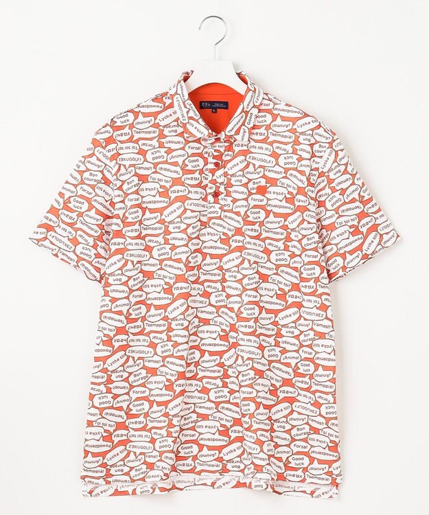 23区GOLF 【MEN】【キングサイズ/吸水速乾/UVカット】YELL総柄プリントポロシャツ オレンジ系5