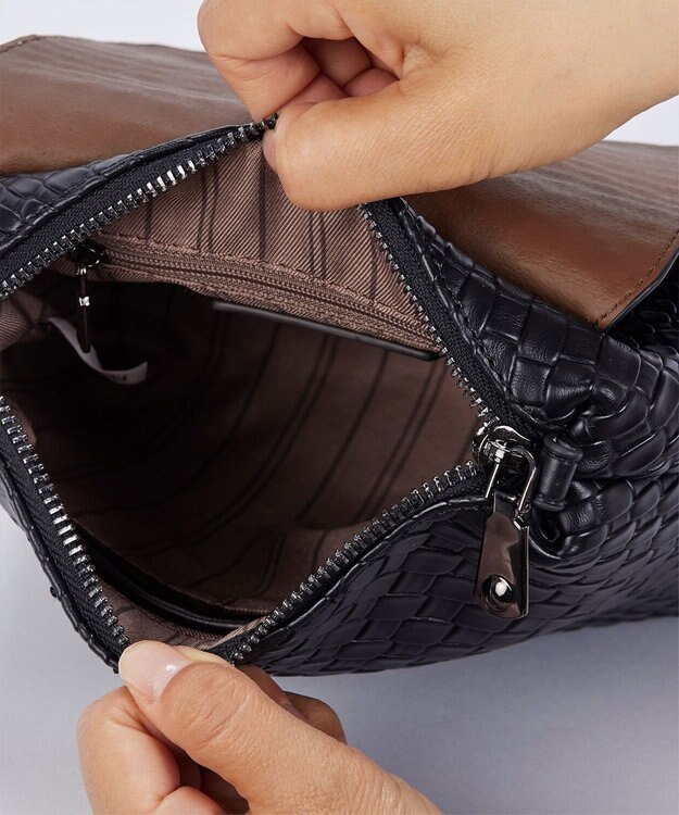 Tiaclasse 【2点セット】編み込み風ショルダーバッグ＋ショルダーポーチ付き ブラック