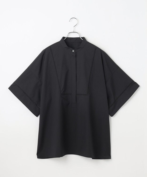 #Newans 【洗える/セットアップ可能】ハシゴレースビブデザインシャツ ブラック