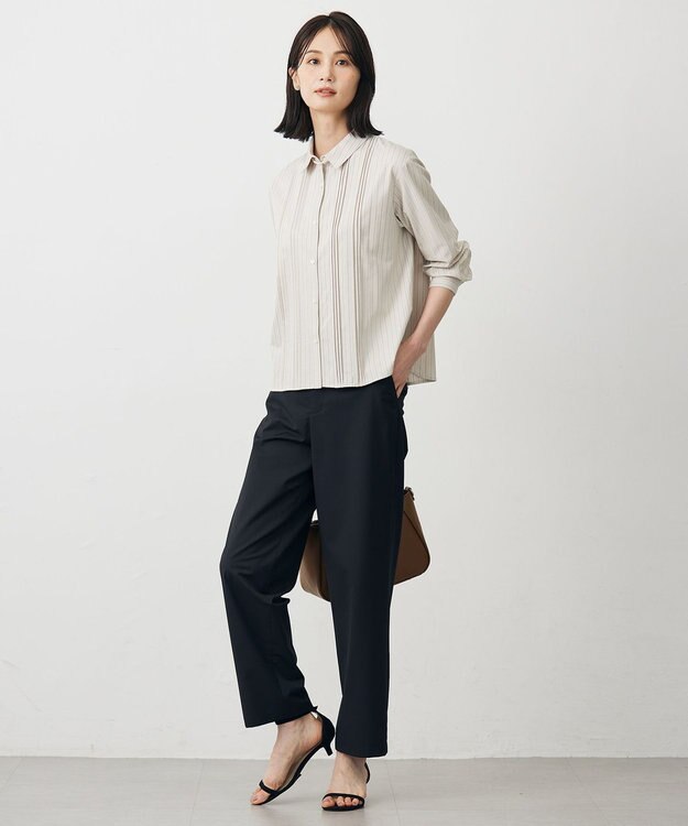 J.PRESS LADIES L SOFTシャンブレー テーパード パンツ ブラック系