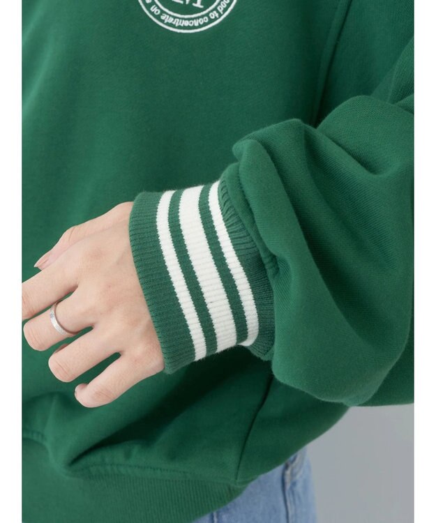 earth music&ecology ハーフＺＩＰサークルロゴ刺繍裏毛プルオーバー Green