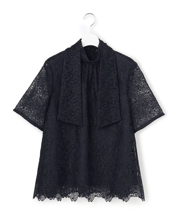 23区 S 【APPLAUDIR】Brocheリボンブーケレース ブラウス ネイビー系