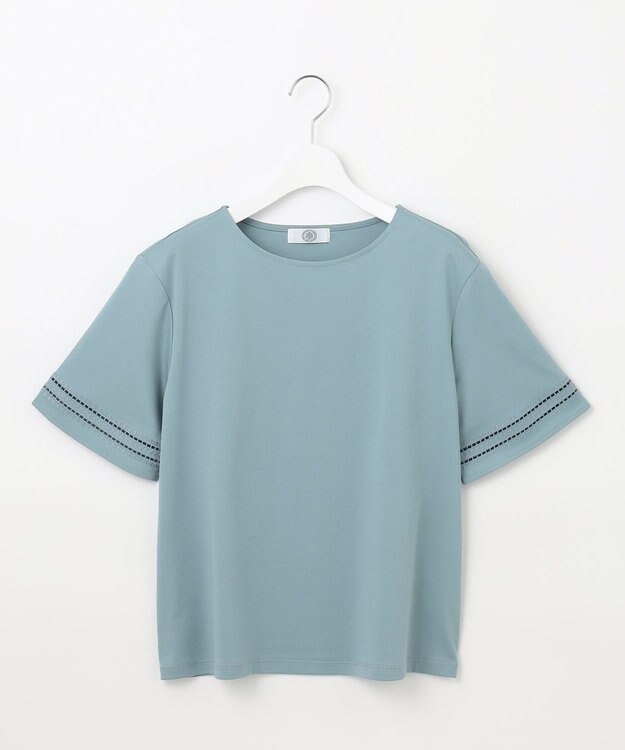 J.PRESS LADIES L 【接触冷感】コットンスムース 刺繍スリーブ カットソー シーグリーン系