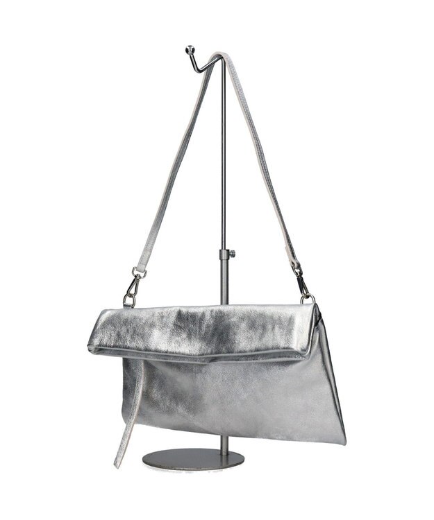 INTER-CHAUSSURES 【ANDREA CARDONE】レザーワイドサコッシュ シルバー