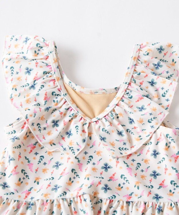 OP／FILA 【marie claire ENFANTS】小花柄編上げAライン水着 オフホワイト