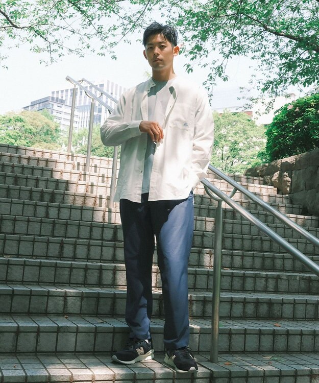 SHARE PARK MENS 【UVカット・撥水・ストレッチ】イージーデニムノーカラーシャツ アイボリー系