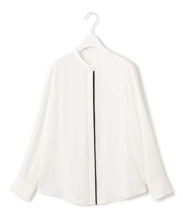 ICB 【接触冷感・UVケア・速乾・洗える】BackSatinAmunzen バンドカラーブラウス オフホワイト系