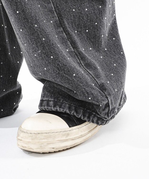 WEGO 【ユニセックス着用ITEM】スーパーバギーラインストーンデニムパンツ デニムブラックソノタ