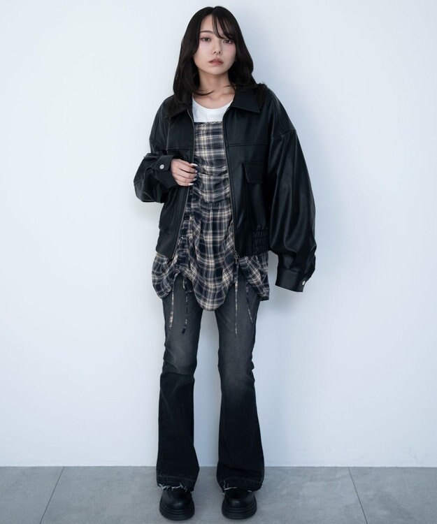 WEGO ドロストデザインキャミワンピース ブルーチェック1