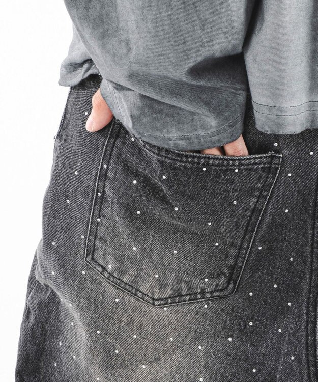 WEGO 【ユニセックス着用ITEM】スーパーバギーラインストーンデニムパンツ デニムブラックソノタ