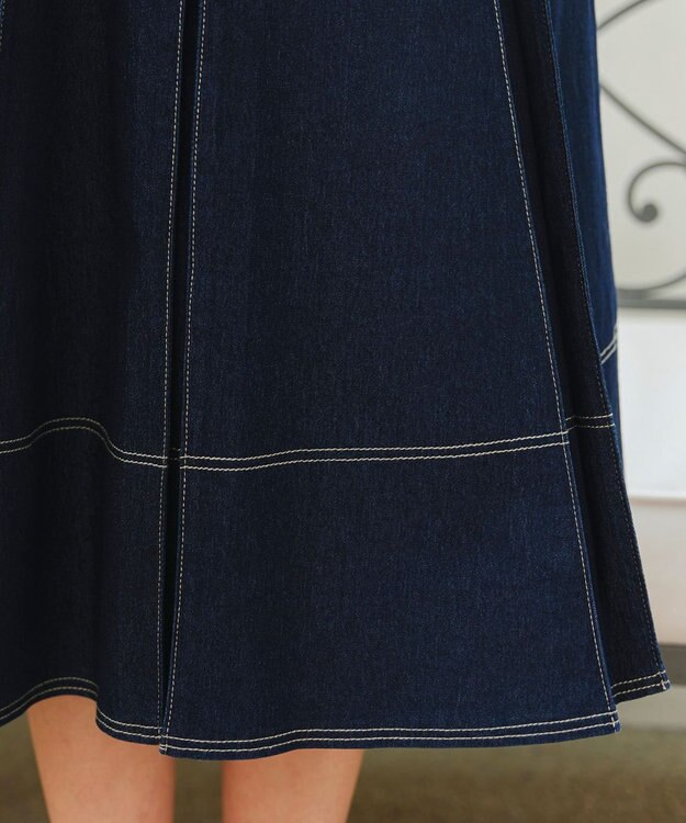 Tiaclasse 【洗える】デニムタックフレアワンピース ネイビー