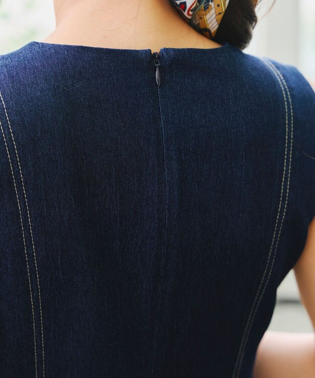 Tiaclasse 【洗える】デニムタックフレアワンピース ネイビー