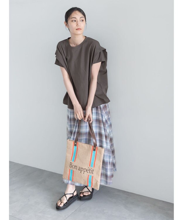 Te chichi チェックギャザースカート サックスブルー