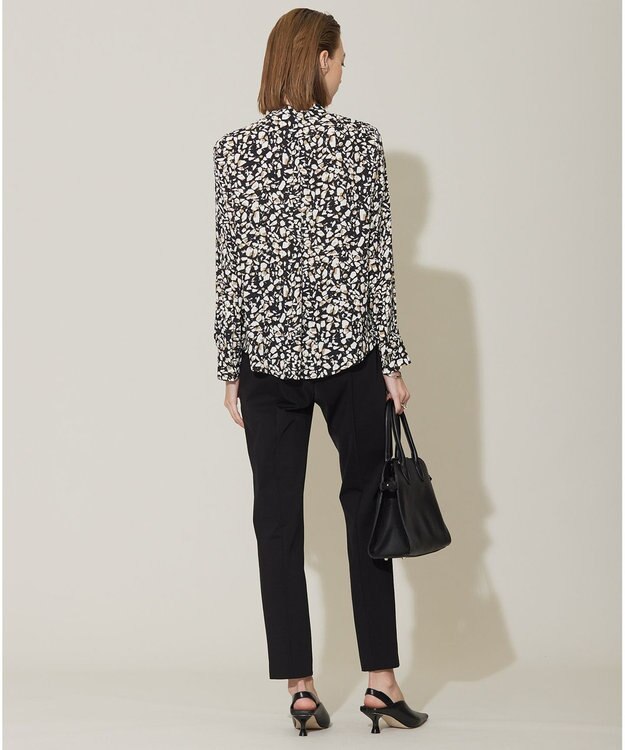 ICB 【WEB限定カラーあり・速乾・洗える】BackSatinAmunzen バンドカラーブラウス ブラックベース系