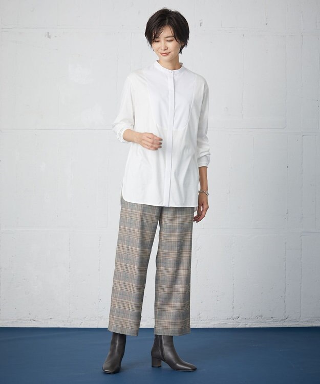 J.PRESS LADIES 【洗える】PL/Visストレッチチェック セミワイド パンツ グレー系3