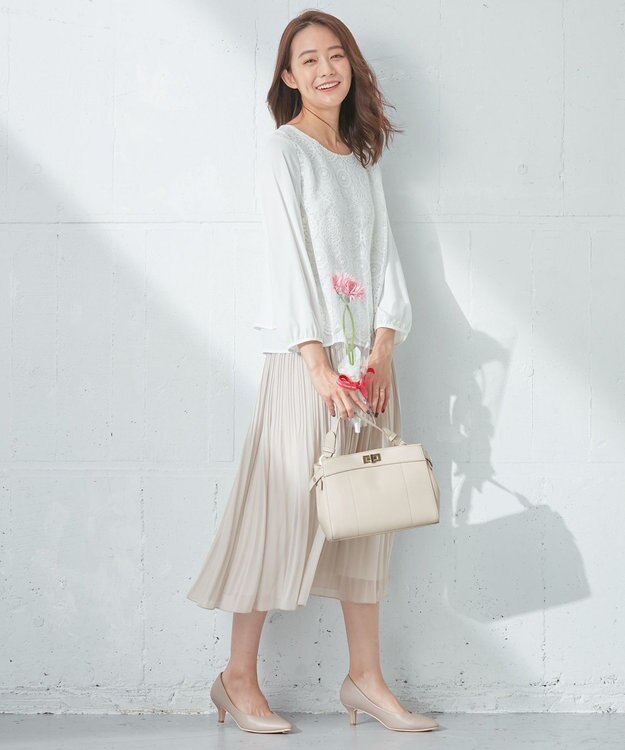 ANY SIS シャイニープリーツ スカート ベージュ