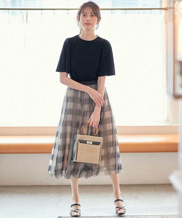 ANY SIS 【美人百花7月号掲載】2WAYバンブーライクハンドルミディ トートバッグ モカ×ブラック