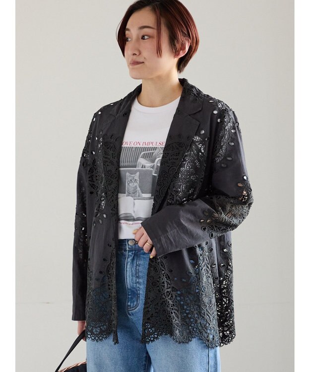 Te chichi ケミカルレースコットンジャケット チャコールグレー