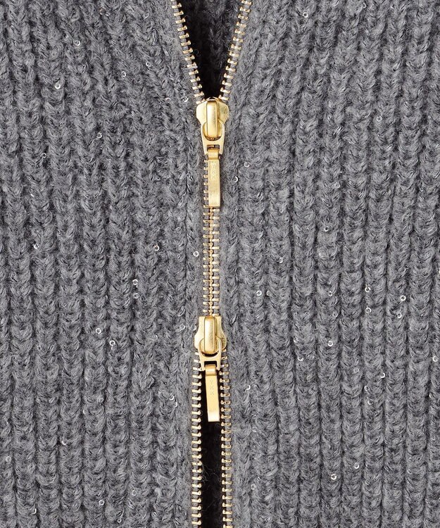 23区 L 【洗える】スパンコールバルキー ダブルジップ ニットブルゾン グレー系