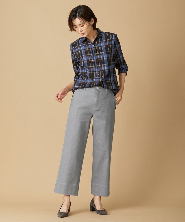 J.PRESS LADIES L 【洗える】 10oz Stretch Denim セミワイド パンツ ライトグレー系