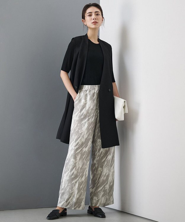 ICB リネンブレンドシアー クルーネックリブニット ブラック