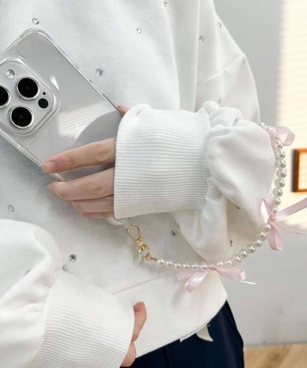 WEGO リボンパールハンドストラップ ピンク