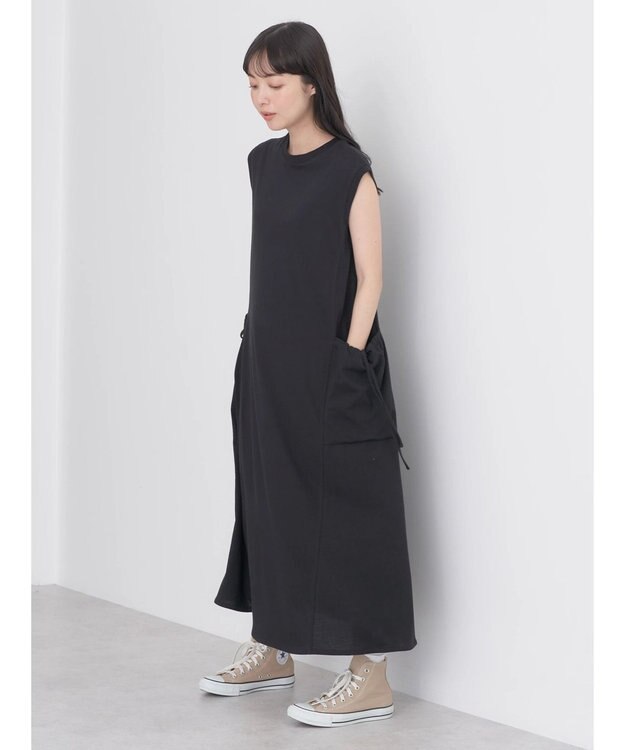 earth music&ecology ギャザーポケットノースリーブワンピース Black