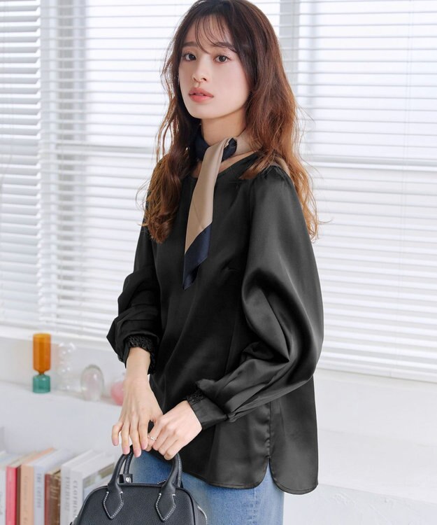 Tiaclasse L 【洗える】ボリュームスリーブブラウス ブラック