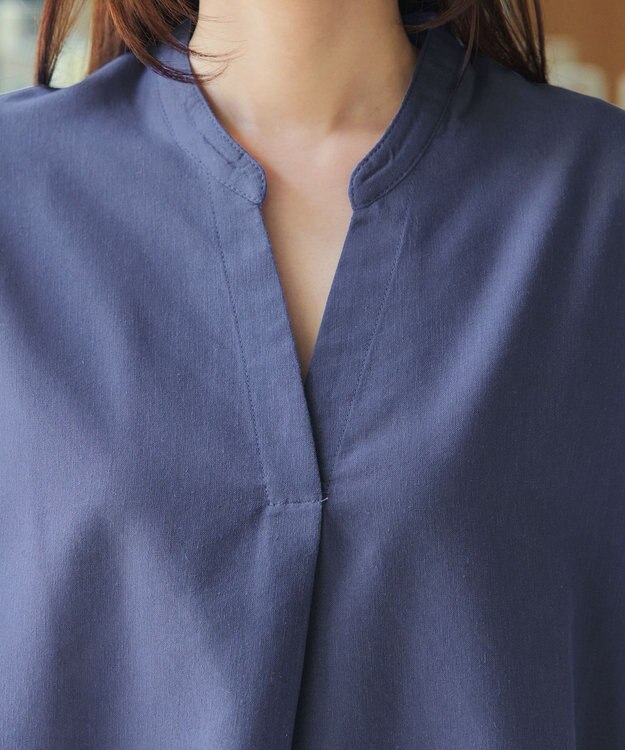 Tiaclasse 【洗える】リネンミックススキッパーシャツワンピース ブルーグレー