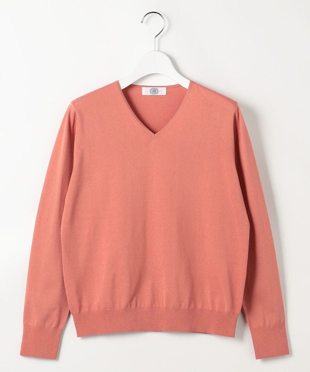 J.PRESS LADIES L HIGH GAUGE BASIC Vネック ニット ローズピンク系
