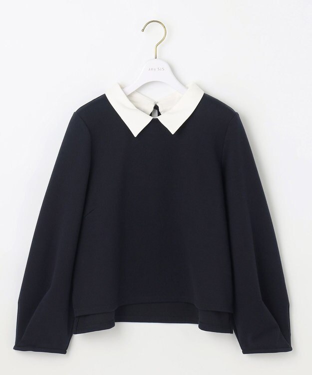 ANY SIS 【WEB・一部店舗限定】カットジャカード襟付き2WAY セットアップ ネイビー系