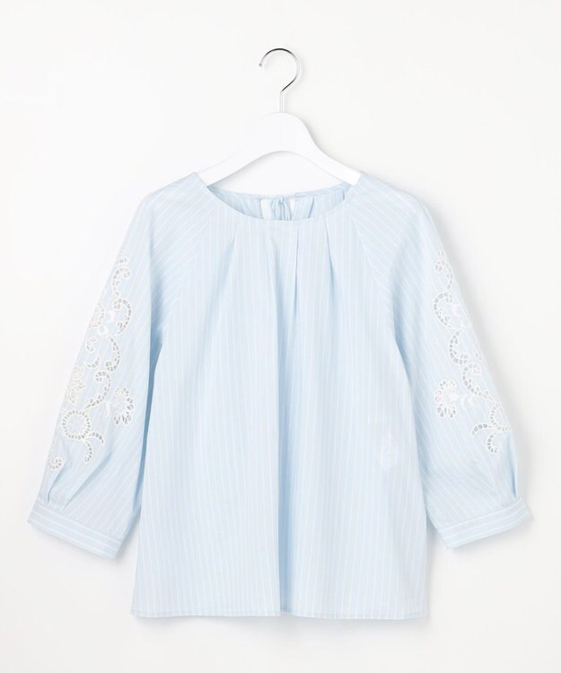 自由区 S エンブロイダリーブロードパフスリーブ ブラウス サックス×オフ