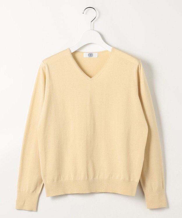 J.PRESS LADIES L HIGH GAUGE BASIC Vネック ニット イエロー系