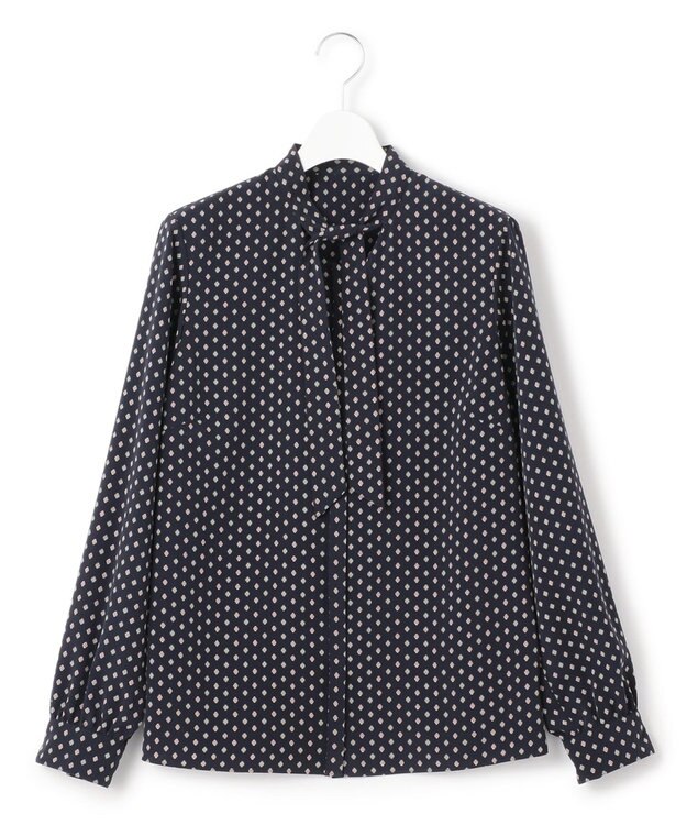 23区 【洗える】ジオメトリックパターン ボウタイ ブラウス ネイビー系