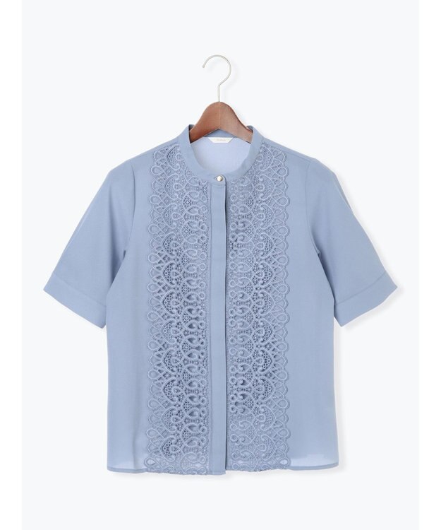Te chichi 【WEB限定カラーあり】フロントレース5分袖ブラウス ブルー