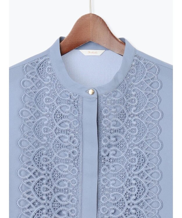 Te chichi 【WEB限定カラーあり】フロントレース5分袖ブラウス ブルー