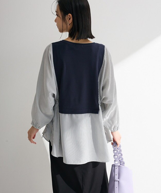 Green Parks 脇リボンドッキングチュニック Stripe Navy