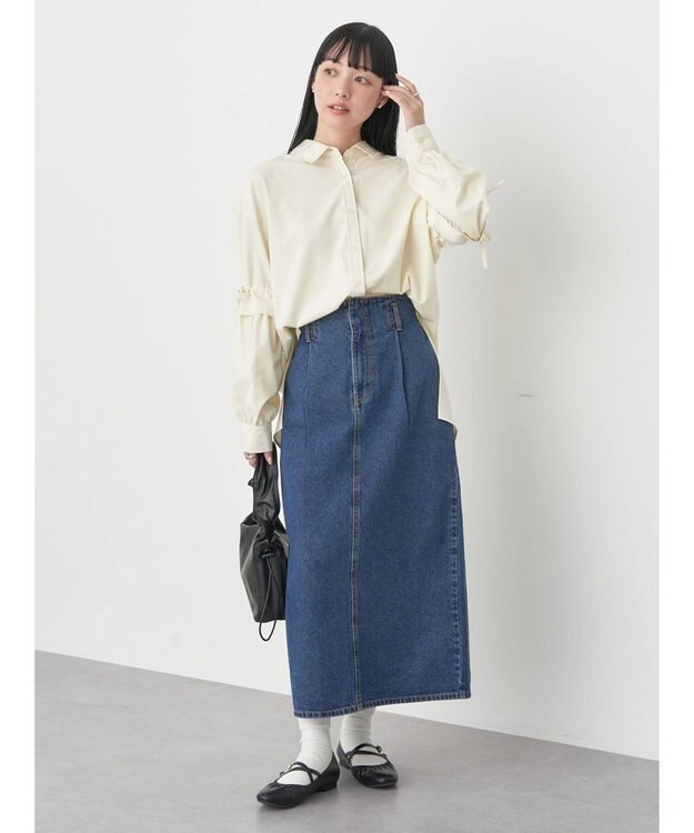 earth music&ecology ギャザースリーブシャツ Light Yellow