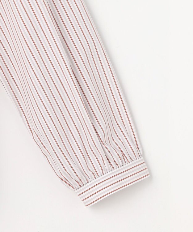 J.PRESS LADIES BEZコットンナイロン ストライプ フリル襟 ブラウス ホワイト×グレー系