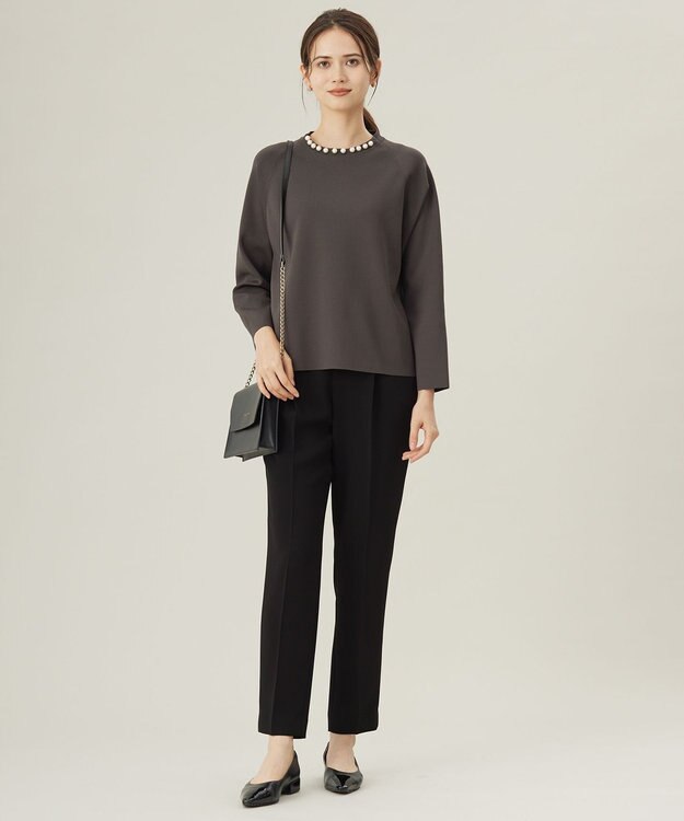 自由区 【洗える】パールディティールプルオーバー ニット ダークグレー